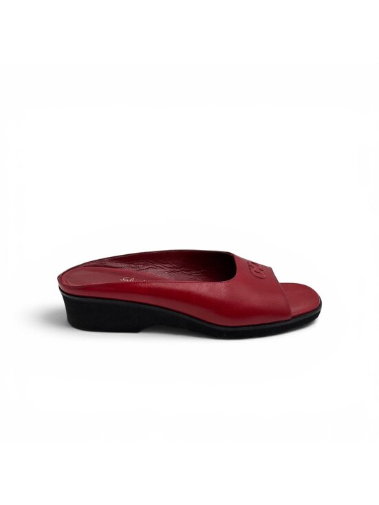 Salvatore Ferragamo Shoes - Salvatore Ferragamo Red Leather Wedge Slide Sandals – Size 37